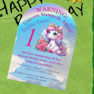 Cute Whimsical Floral Unicorn Photo Kids Birthday Invitation