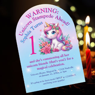Cute Whimsical Floral Unicorn Photo Kids Birthday Invitation
