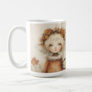 Cute Whimsical Flower Girl & Pumpkin Personalised Coffee Mug