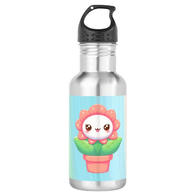 Cute, whimsical flower in pot 532 ml water bottle (Front)