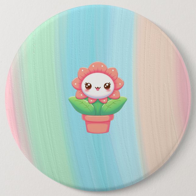 Cute, whimsical flower in pot 6 cm round badge (Front)