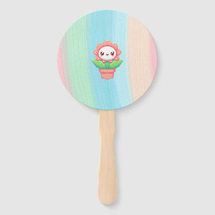 Cute, whimsical flower in pot hand fan