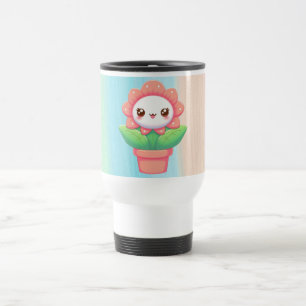 Cute, whimsical flower in pot travel mug