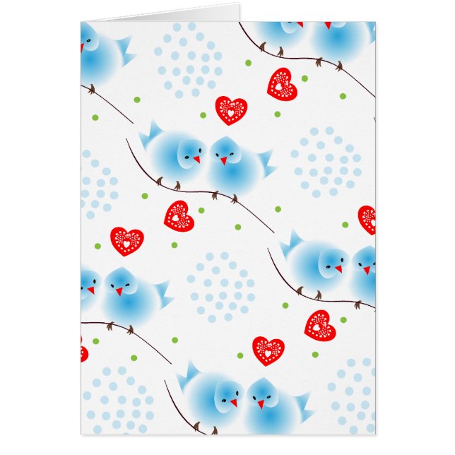 Cute Whimsical Fluffy Blue Love Birds Red Hearts (Front)