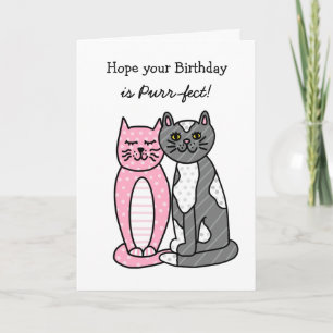 Cute Whimsical Folk Art Cats Birthday Card