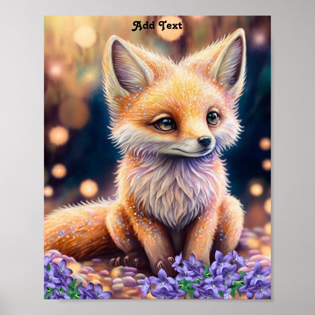 Cute Whimsical Fox Purple Flowers Nursery Wall Art (Front)