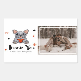 Cute Whimsical French Bulldog Thank You Photo Rectangular Sticker