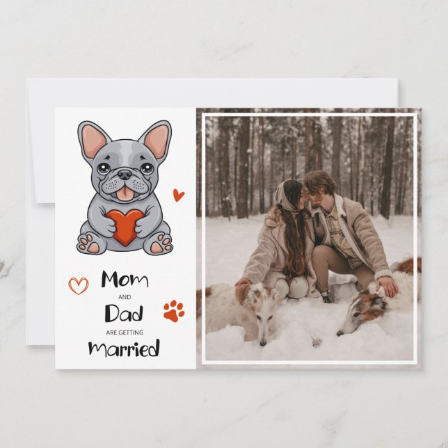 Cute Whimsical French Bulldog Wedding Photo Invitation (Front)