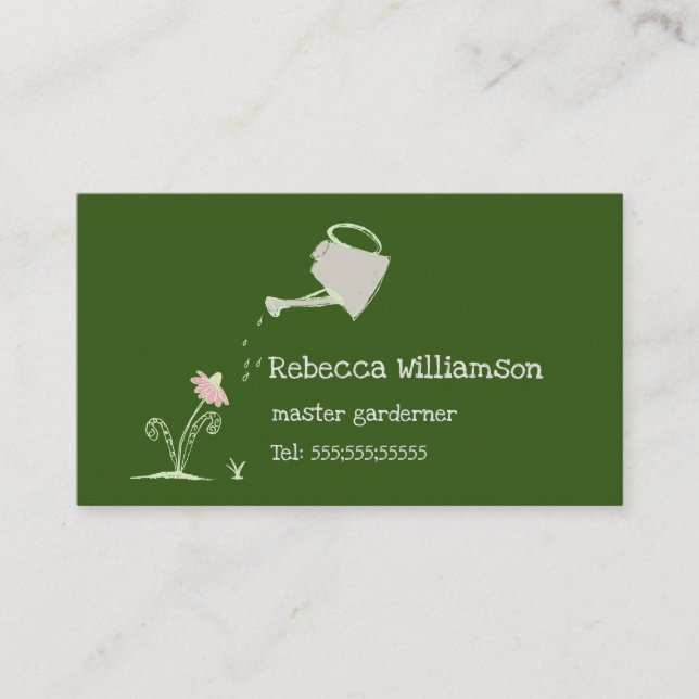 Cute Whimsical Gardening Services & QR Code  Business Card (Front)