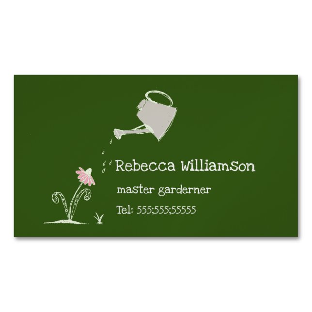 Cute Whimsical Gardening Services & QR Code  Magnetic Business Card (Front)