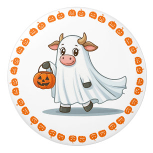 Cute, whimsical, ghost cow ceramic knob
