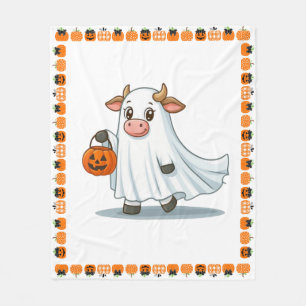 Cute, whimsical, ghost cow fleece blanket