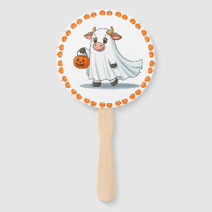 Cute, whimsical, ghost cow hand fan