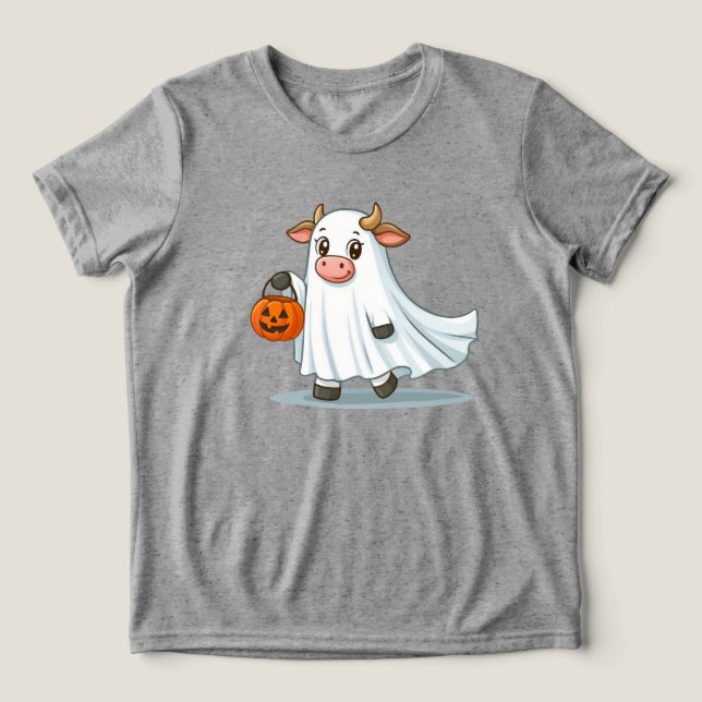 Cute, whimsical, ghost cow Tri-Blend shirt (Design Front)
