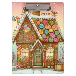 Cute, whimsical gingerbread house clipboard
