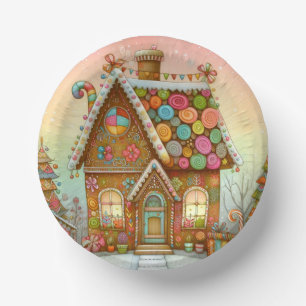 Cute, whimsical gingerbread house paper plate
