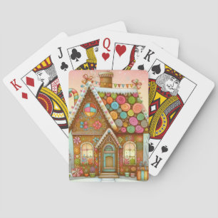 Cute, whimsical gingerbread house playing cards