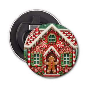 Cute, whimsical gingerbread man & house bottle opener