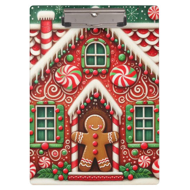 Cute, whimsical gingerbread man & house clipboard (Front)