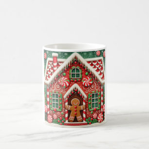 Cute, whimsical gingerbread man & house coffee mug