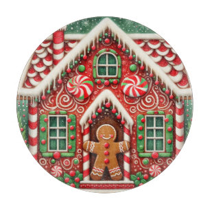 Cute, whimsical gingerbread man & house cutting board