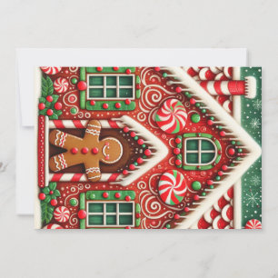 Cute, whimsical gingerbread man & house holiday card