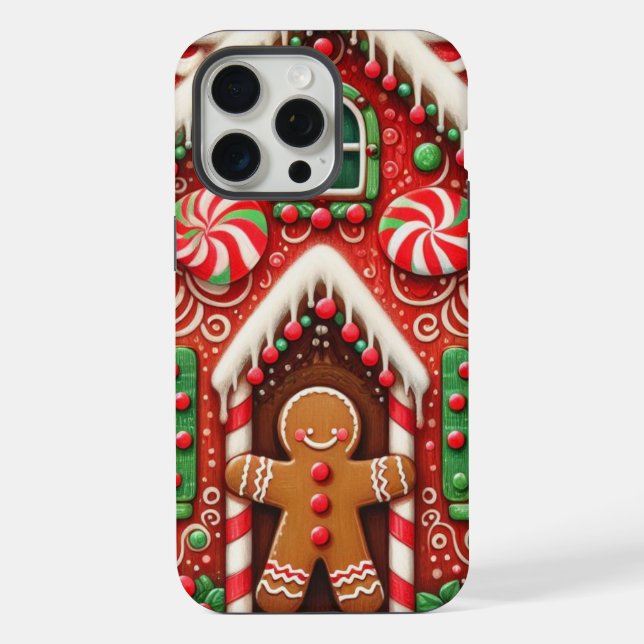 Cute, whimsical gingerbread man & house iPhone case (Back)