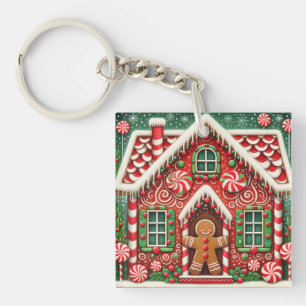 Cute, whimsical gingerbread man & house key ring
