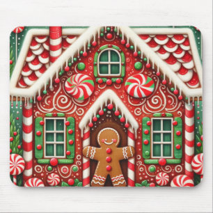 Cute, whimsical gingerbread man & house mouse mat