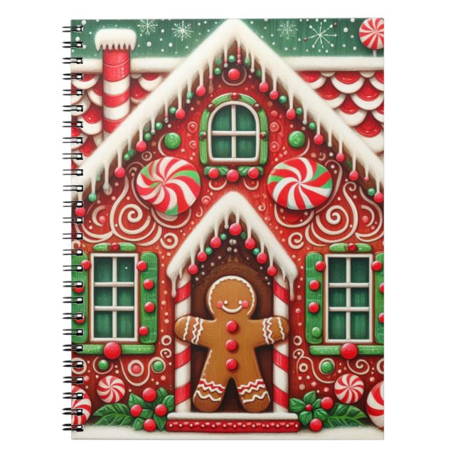 Cute, whimsical gingerbread man & house notebook (Front)