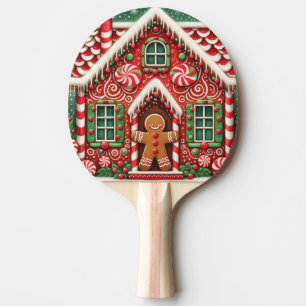 Cute, whimsical gingerbread man & house ping pong paddle