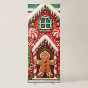 Cute, whimsical gingerbread man & house retractable banner