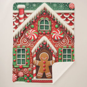 Cute, whimsical gingerbread man & house sherpa blanket