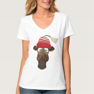 Cute Whimsical Giraffe in Winter Hat T-Shirt