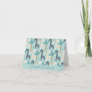 Cute Whimsical Giraffe Pattern Blue Personalised Note Card