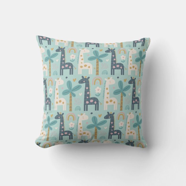 Cute Whimsical Giraffe Pattern in Pastel Blue Cushion (Front)