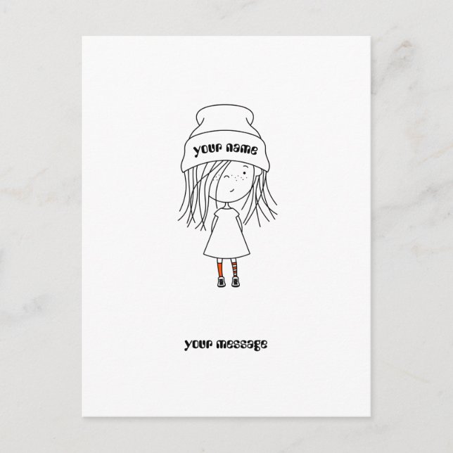 Cute Whimsical Girl Hat Cartoon Postcard (Front)