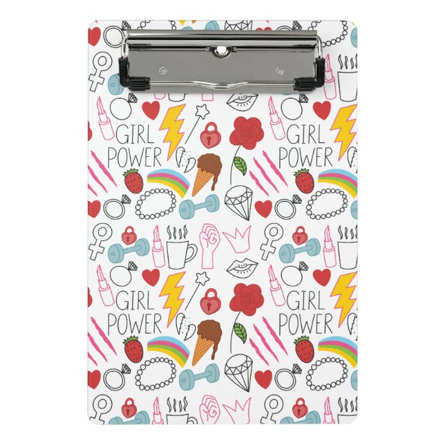 Cute Whimsical Girl Power Doodle Retro Mini Clipboard (Front)