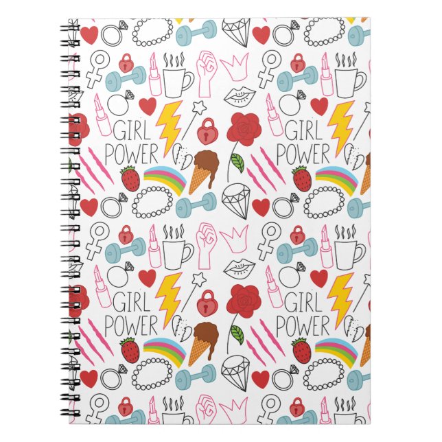 Cute Whimsical Girl Power Doodle Retro Notebook (Front)