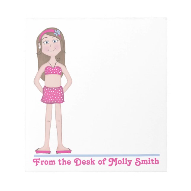 Cute Whimsical Girly Girl Cartoon Drawing Notepad (Front)