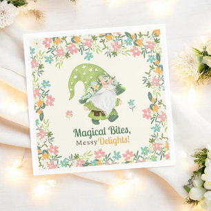 Cute Whimsical Gnome First Birthday Floral Napkin