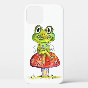 Cute Whimsical Green Frog on Toadstool iPhone 12 Case