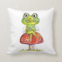 Cute Whimsical Green Frog on Toadstool