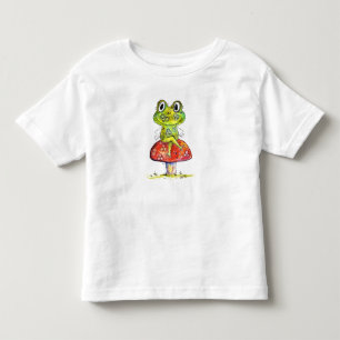 Cute Whimsical Green Frog on Toadstool Toddler T-Shirt
