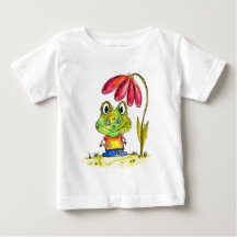 Cute Whimsical Green Frog Under a Red Flower