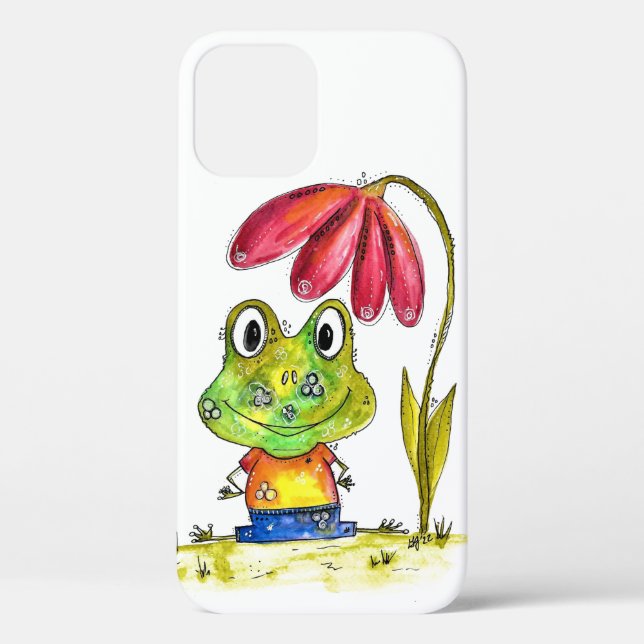 Cute Whimsical Green Frog Under a Red Flower Case-Mate iPhone Case (Back)