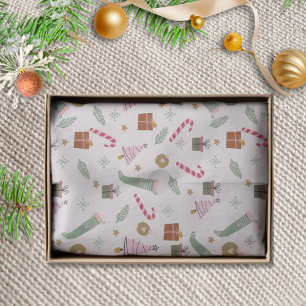 Cute Whimsical Green Pink Cozy Winter Christmas  Tissue Paper