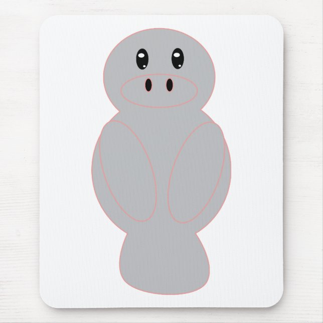 Cute Whimsical Grey Manatee Sea Cow Design Mouse Mat (Front)