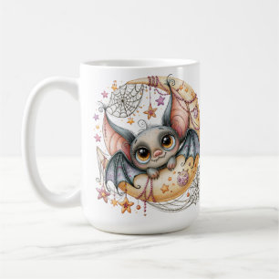 CUTE WHIMSICAL HALLOWEEN BAT & CRESCENT MOON COFFEE MUG