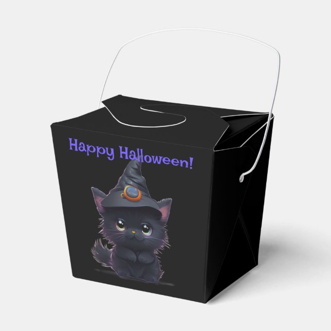 Cute whimsical Halloween black cat Favour Box (Front Side)